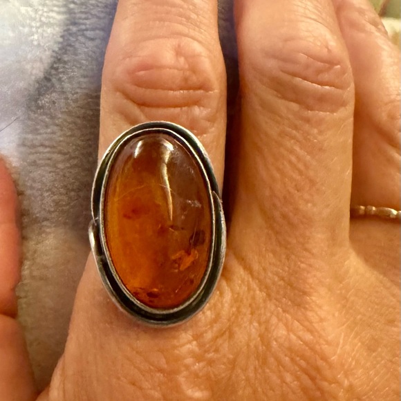 Jewelry - Handcrafted Amber Gemstone
Ring - Silver Tone Setting, Size 9